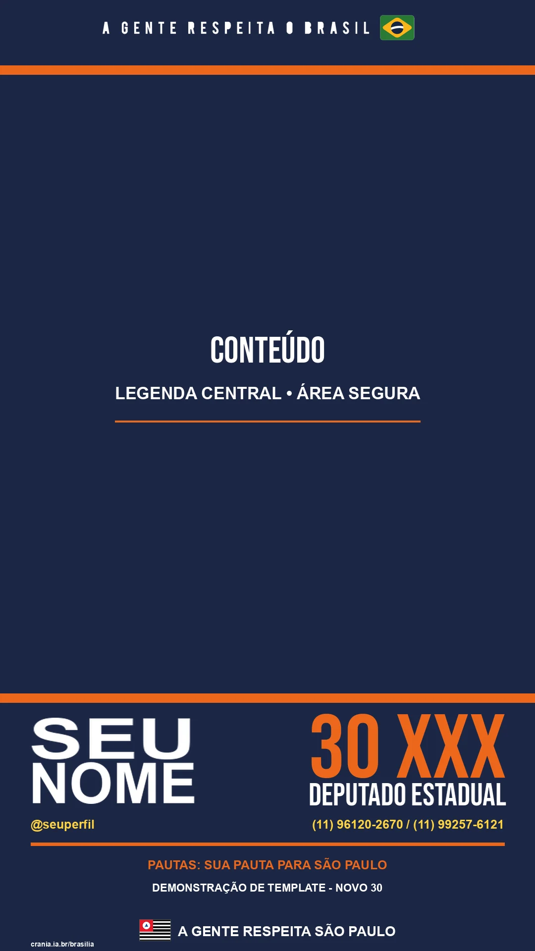 Template vertical genérico do Brasil IA com identidade eleitoral e área central para conteúdo