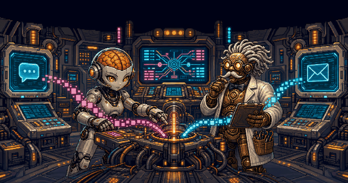 Mapa pixel art original de camadas e fluxos operacionais