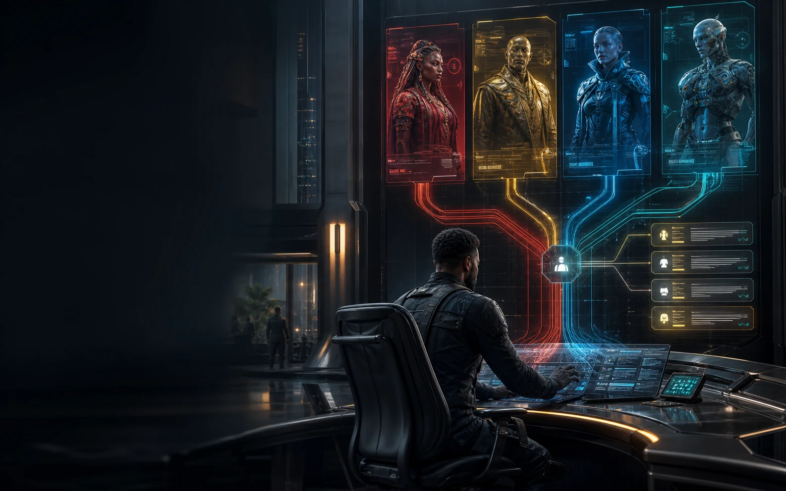 Central cinematográfica original reunindo agentes de capacidades diferentes